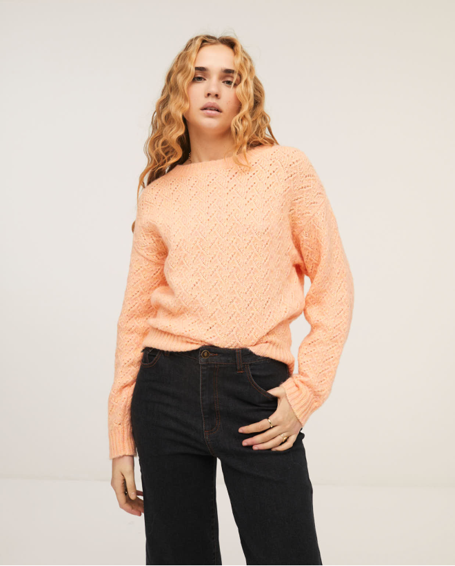 Braided knitted jumper round neck Orange