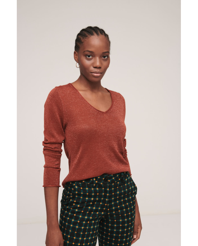 V-neck knitted pullover Orange