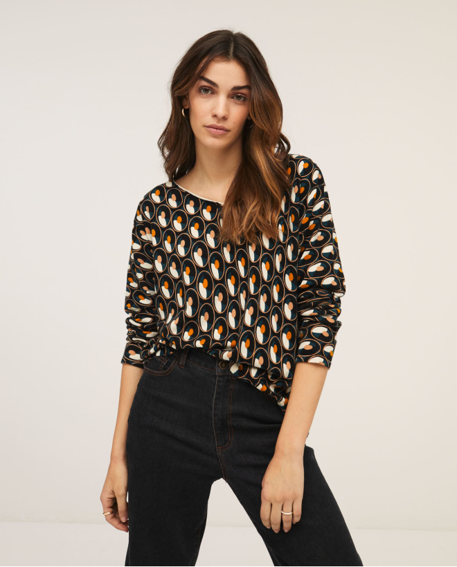 Printed knitted jumper boat neckline Black