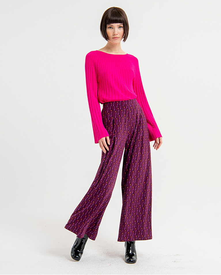 Printed long wide trousers Purple