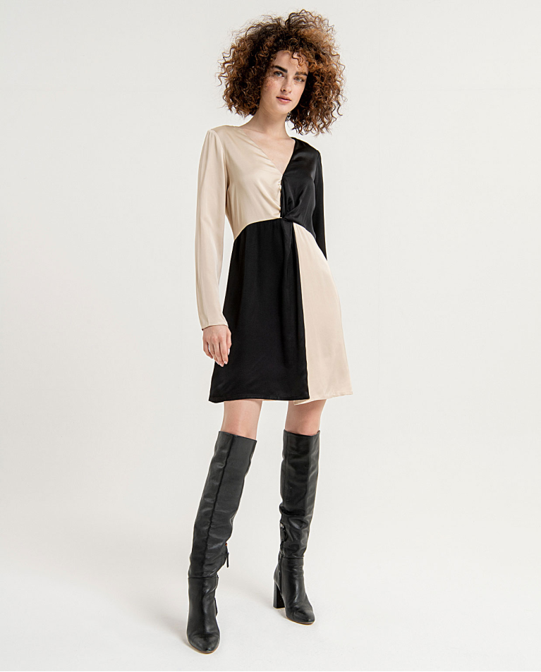 Short dress with Bicolor crossover neckline Ecru