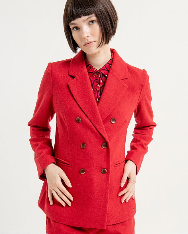 Blazer cruzado con doble botonadura liso Rojo