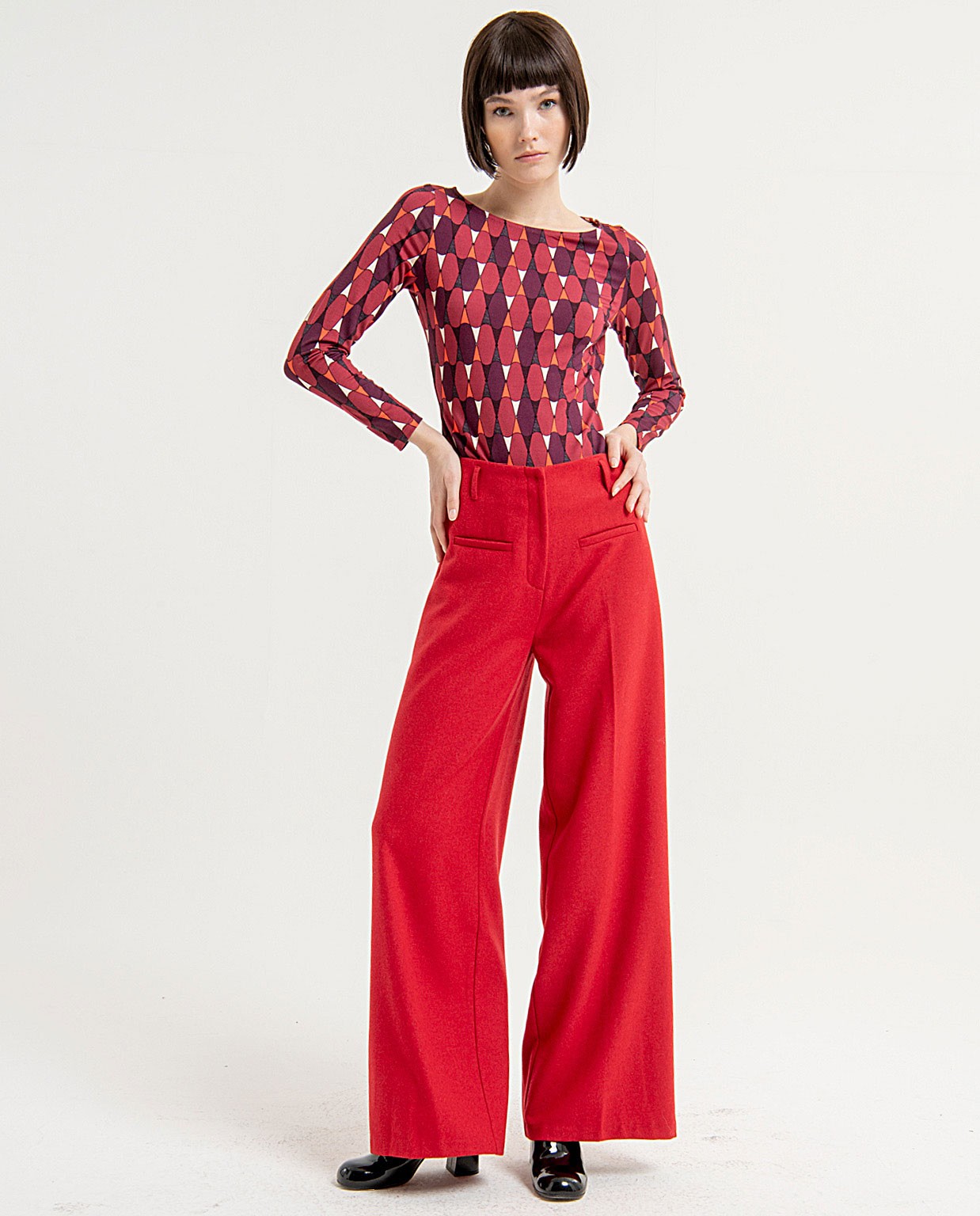 Pantalón wide leg largo liso Rojo