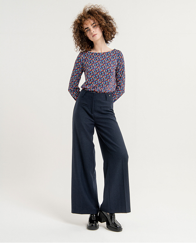 Plain wide leg long trousers Deep blue