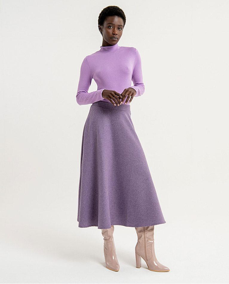 Plain long skirt with flounce Lilac