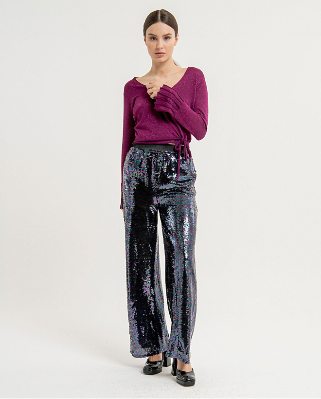 Long and wide sequin trousers Multi