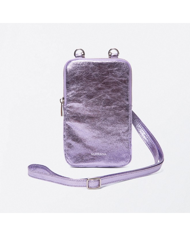 Adjustable metallised mobile phone holder with sho Lilac