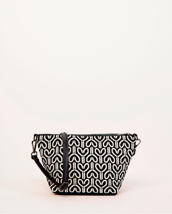 Bolso bandolera pequeño de jacquard geometrico. Crudo