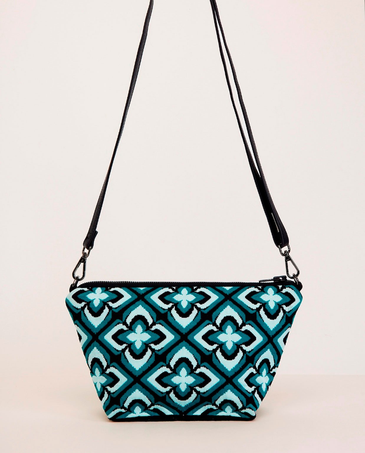 Bolso bandolera pequeño de jacquard geometrico. Verde