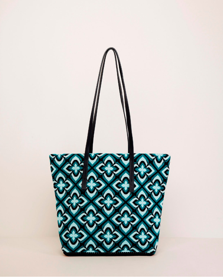 Bolso shopper de jacquard geometrico. Verde