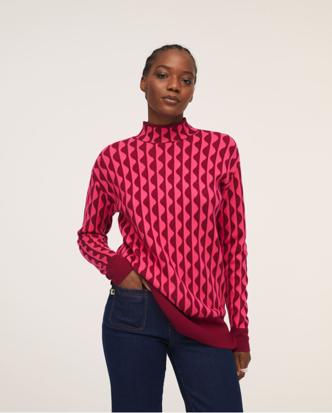 Pull tricot col montant Fushia