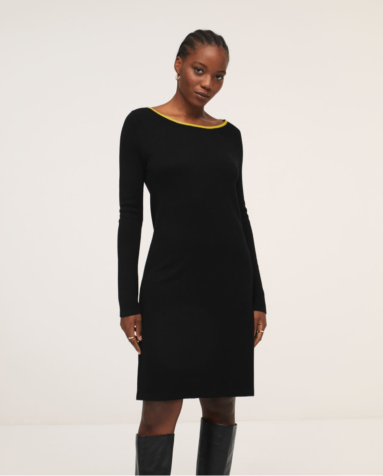 Tricot short dress with boat neck Black