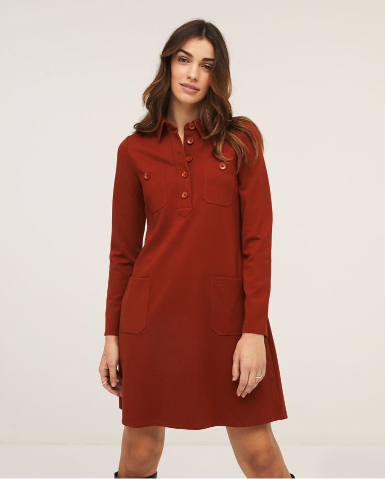 Dress with shirt collar and patch pockets Tile