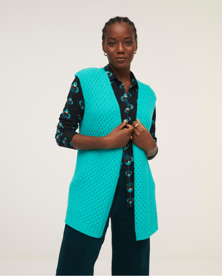 Gilet en tricot avec structure 8 Turquoise