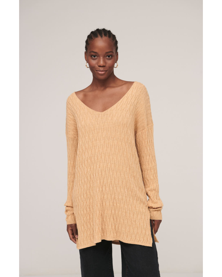 Pull en tricot avec texture long avec ouvertures Jaune