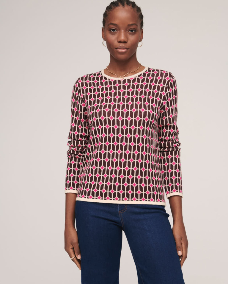 Pull en tricot jacquard avec décollété rond. Fushia