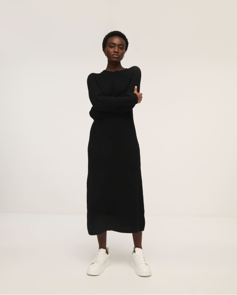 Midi dress in pearly tricot round neck Black