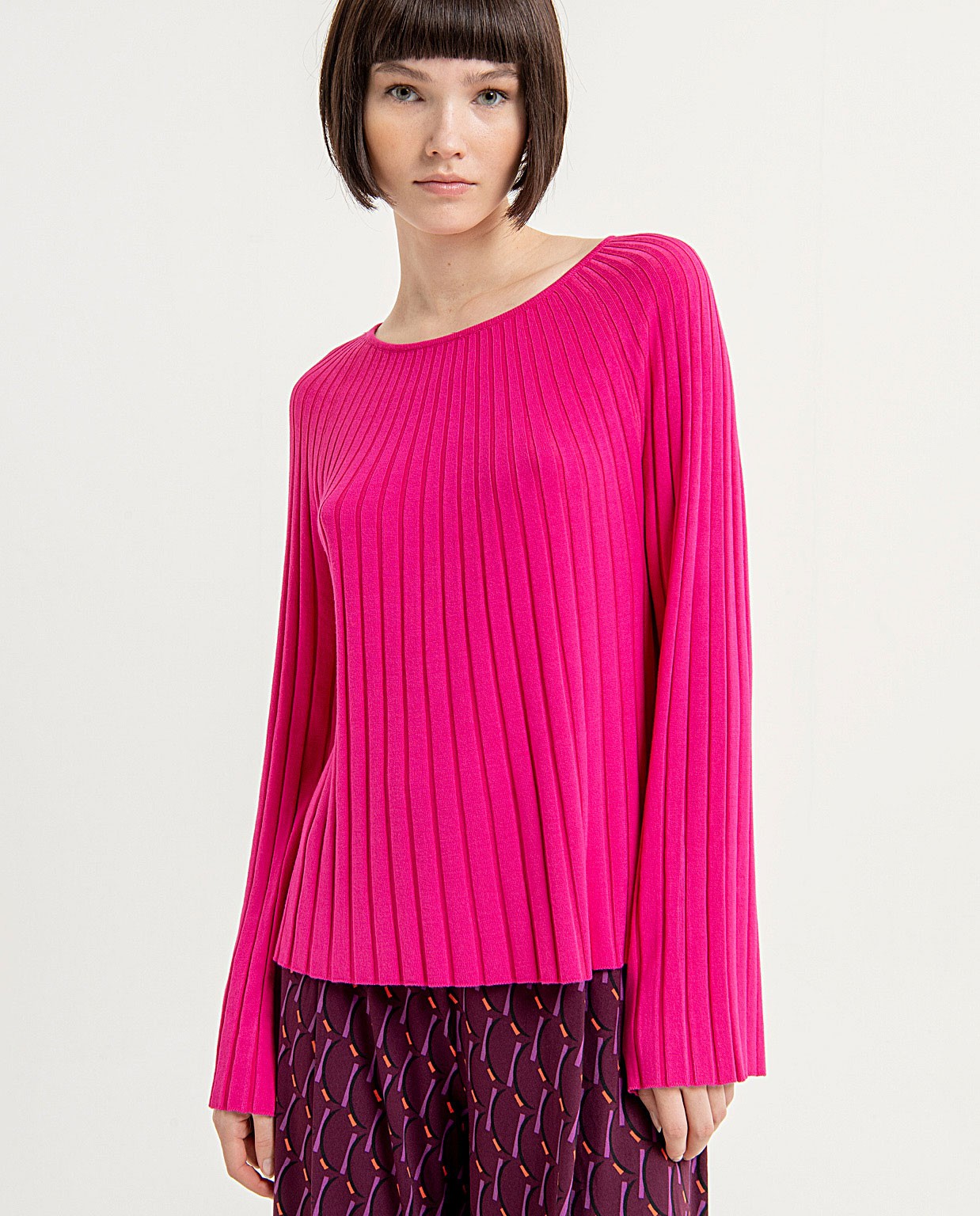 Plain long sleeve round neck jumper Fuchsia