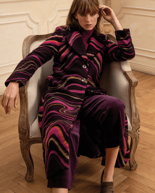 Oversize wave print coat Purple