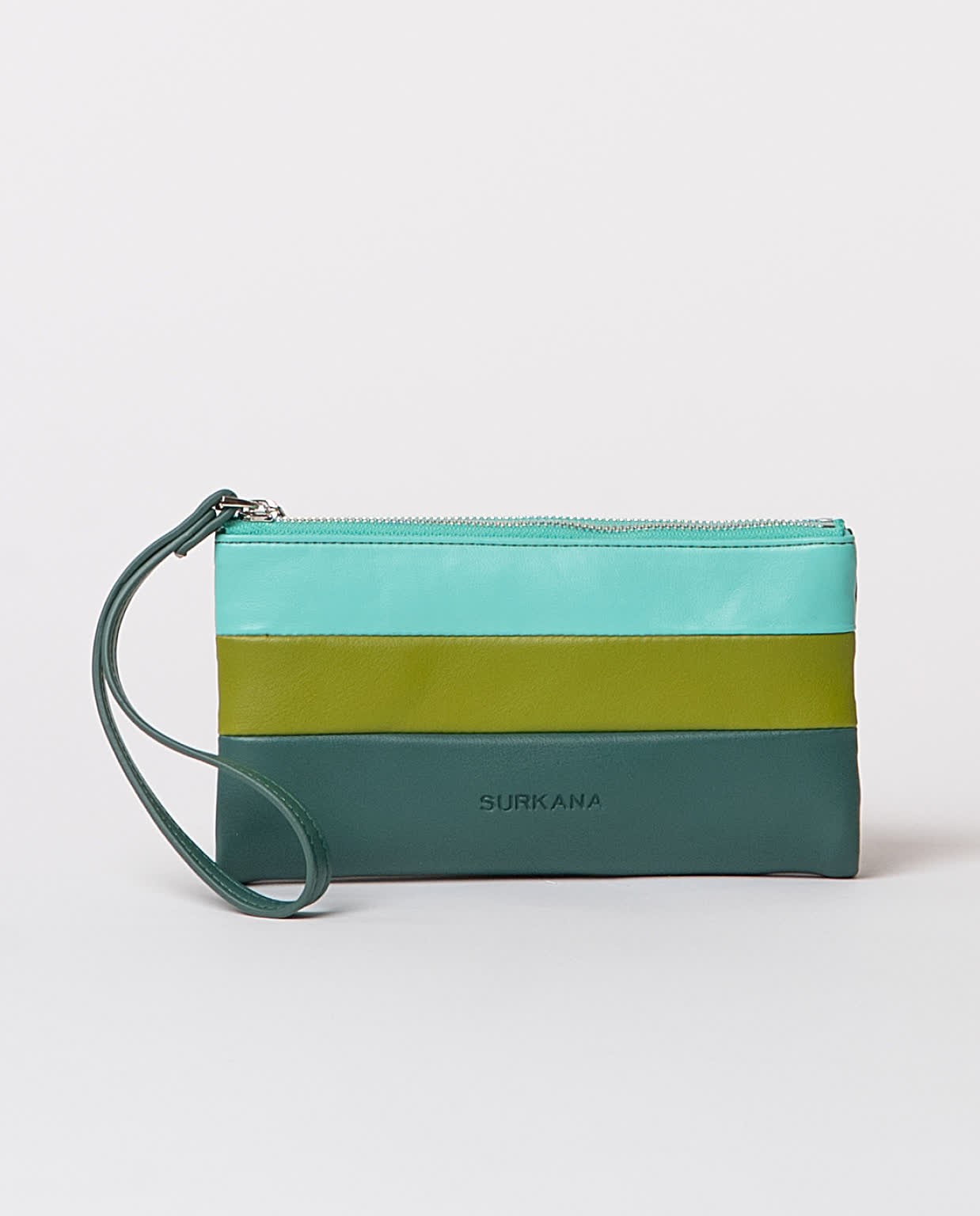 Soft faux-leather tri-colour wallet Green