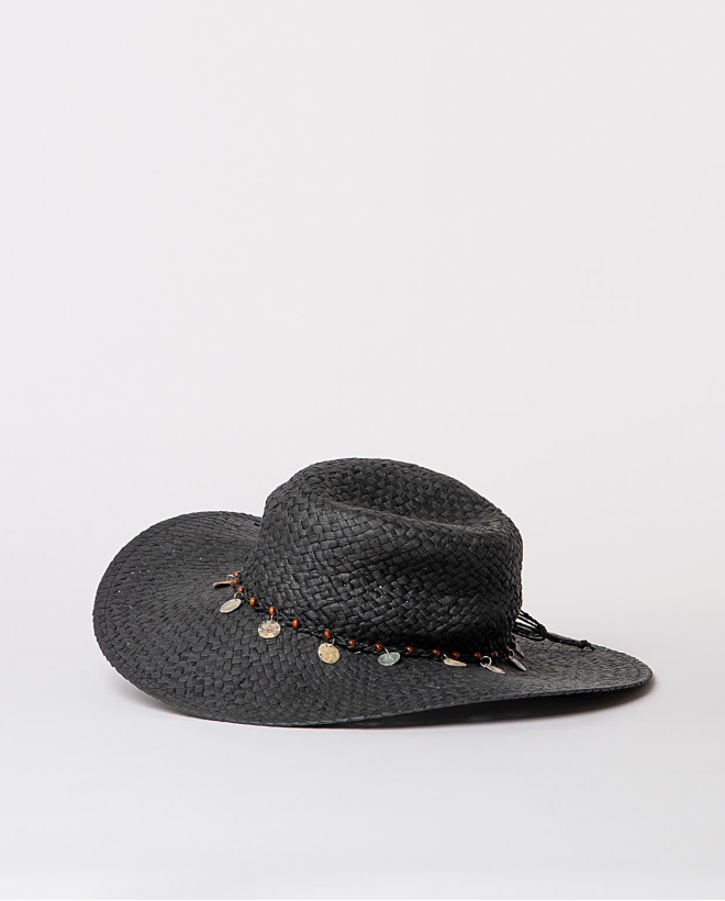 Plain straw hat Black