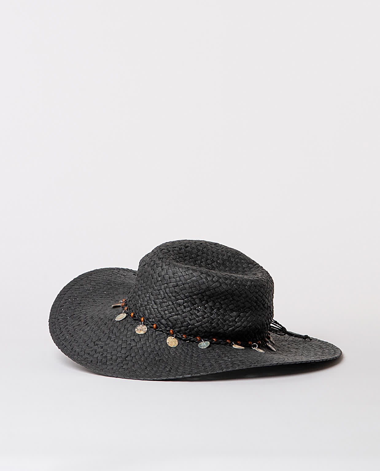 Plain straw hat Black