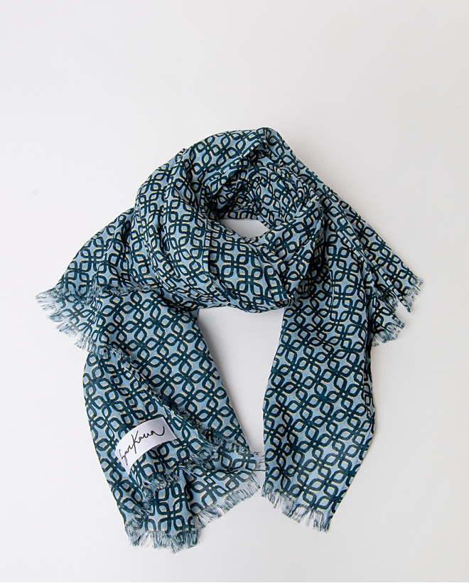 Printed cotton scarf Blue