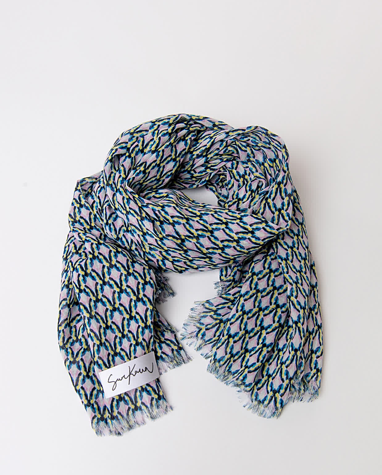 Printed cotton scarf Navy blue