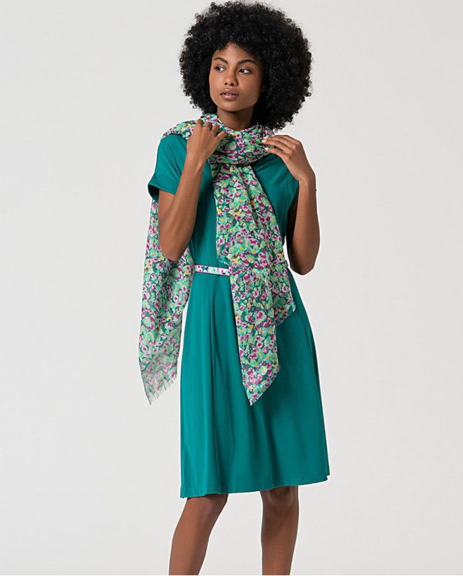 Printed cotton scarf Turquoise