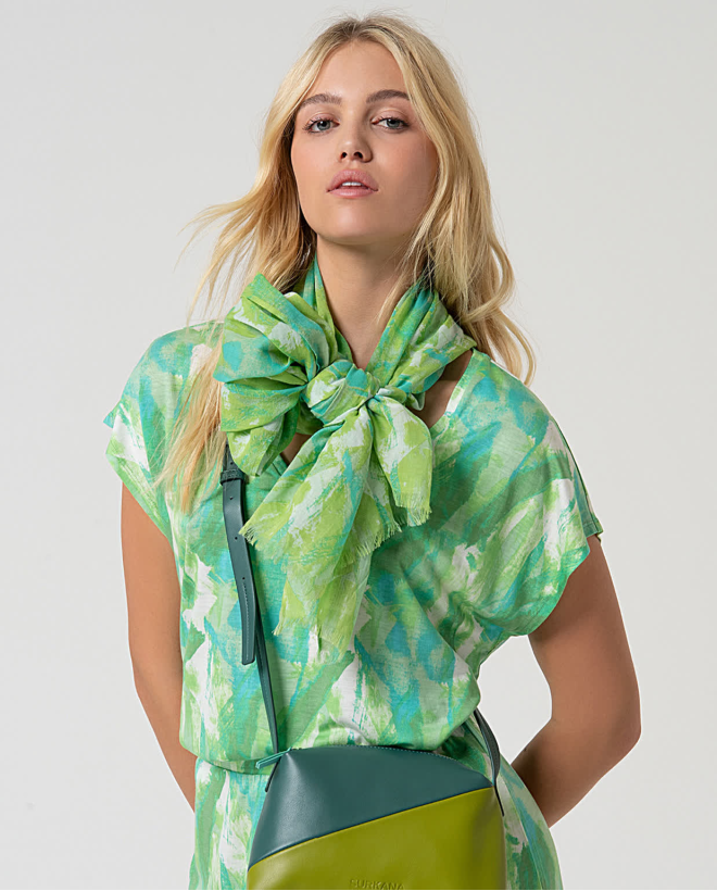 Printed cotton scarf Green