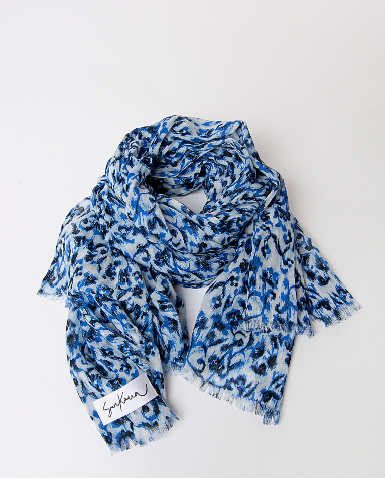 Printed cotton scarf Navy blue