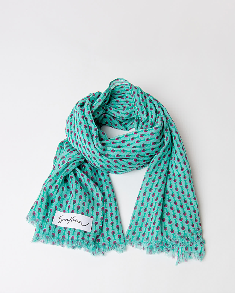 Printed cotton scarf Turquoise