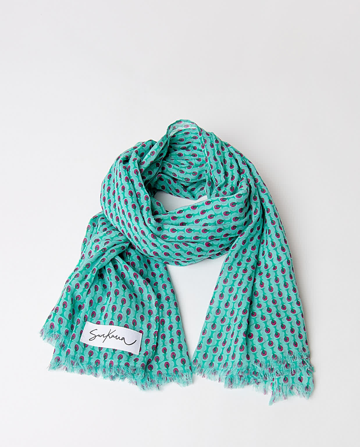 Printed cotton scarf Turquoise