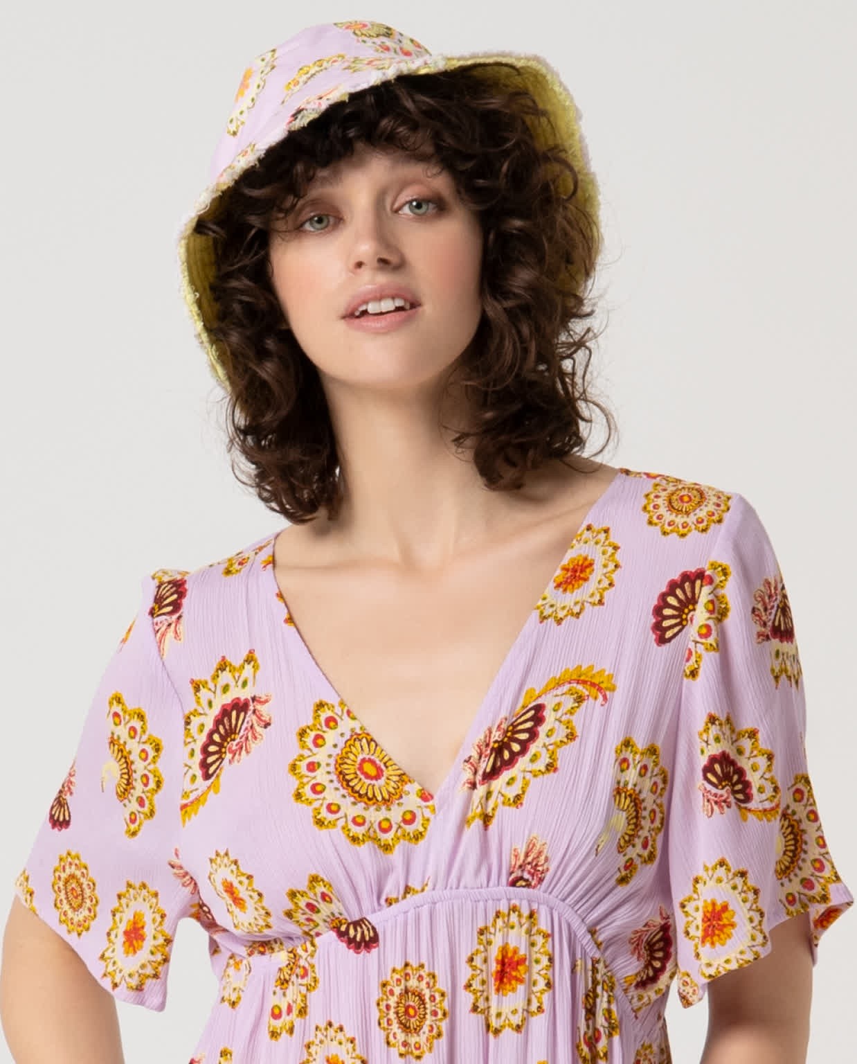 Sombrero estampado reversible Amarillo