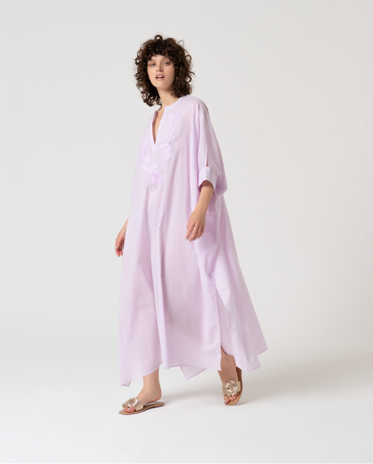 Solid cotton closed long KAFTAN AND PAREOS Lilac