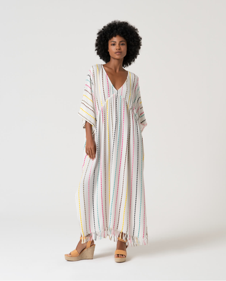 Printed closed long KAFTAN AND PAREOS White