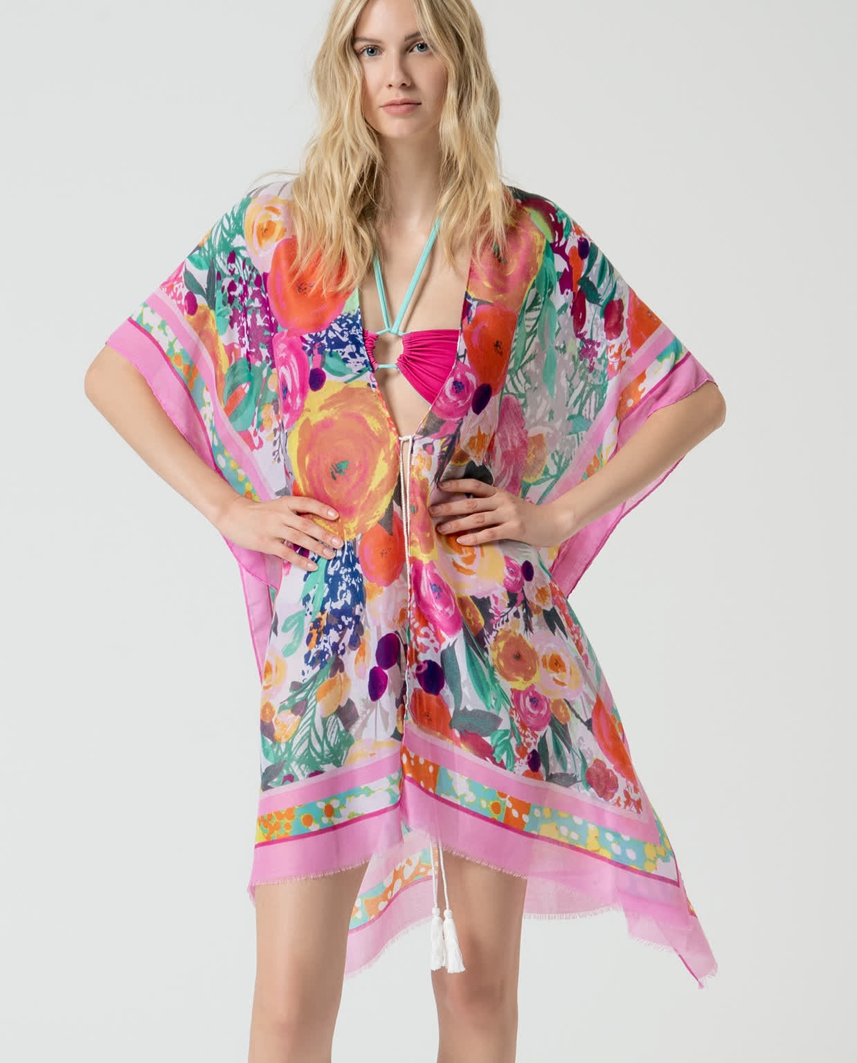 Printed short open KAFTAN AND PAREOS Pink