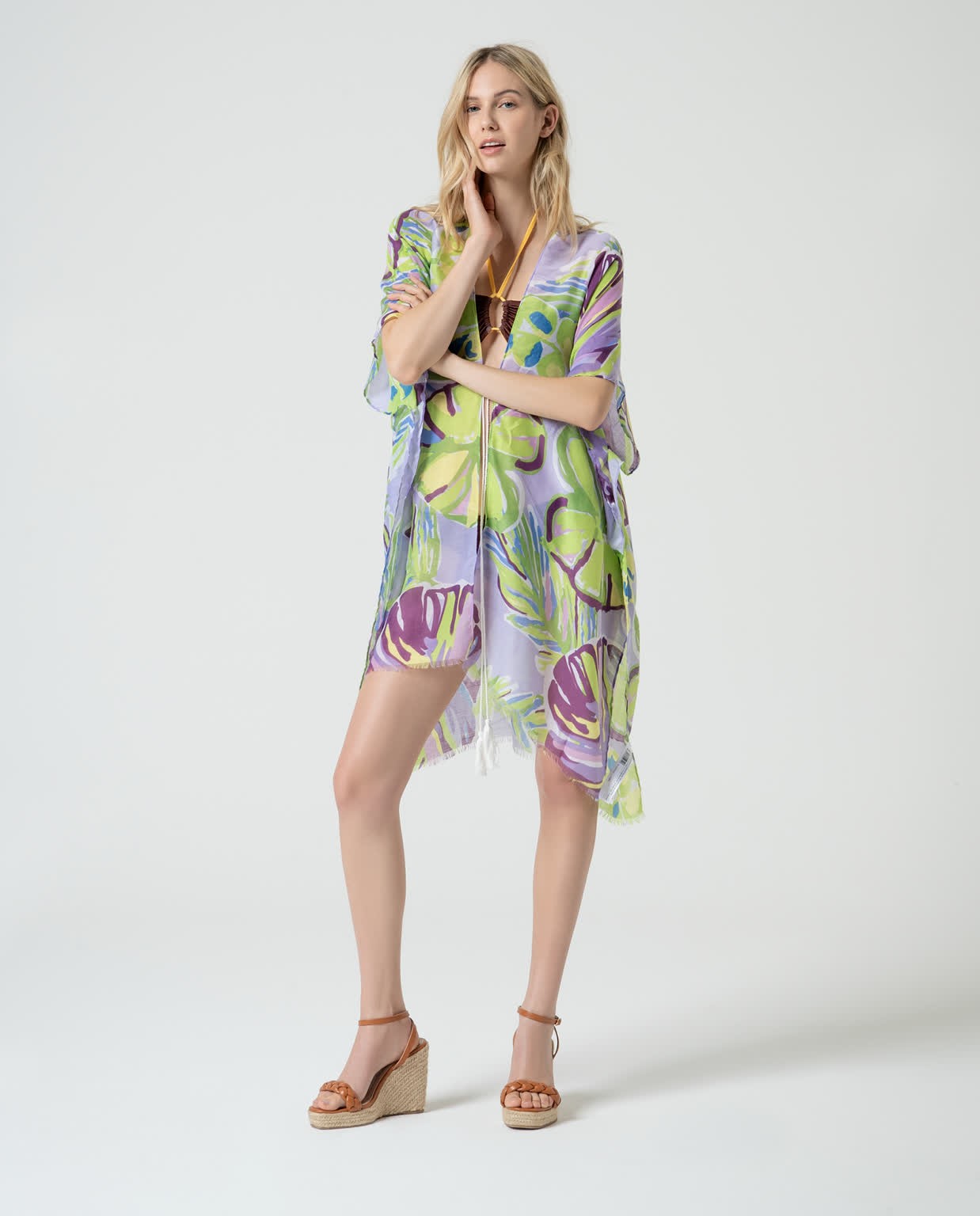 Printed short open KAFTAN AND PAREOS Lilac