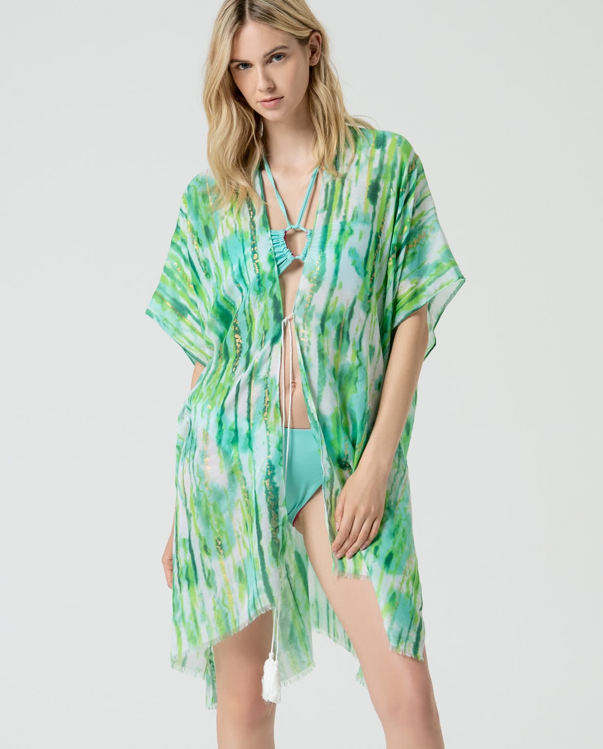 Printed short open KAFTAN AND PAREOS Green