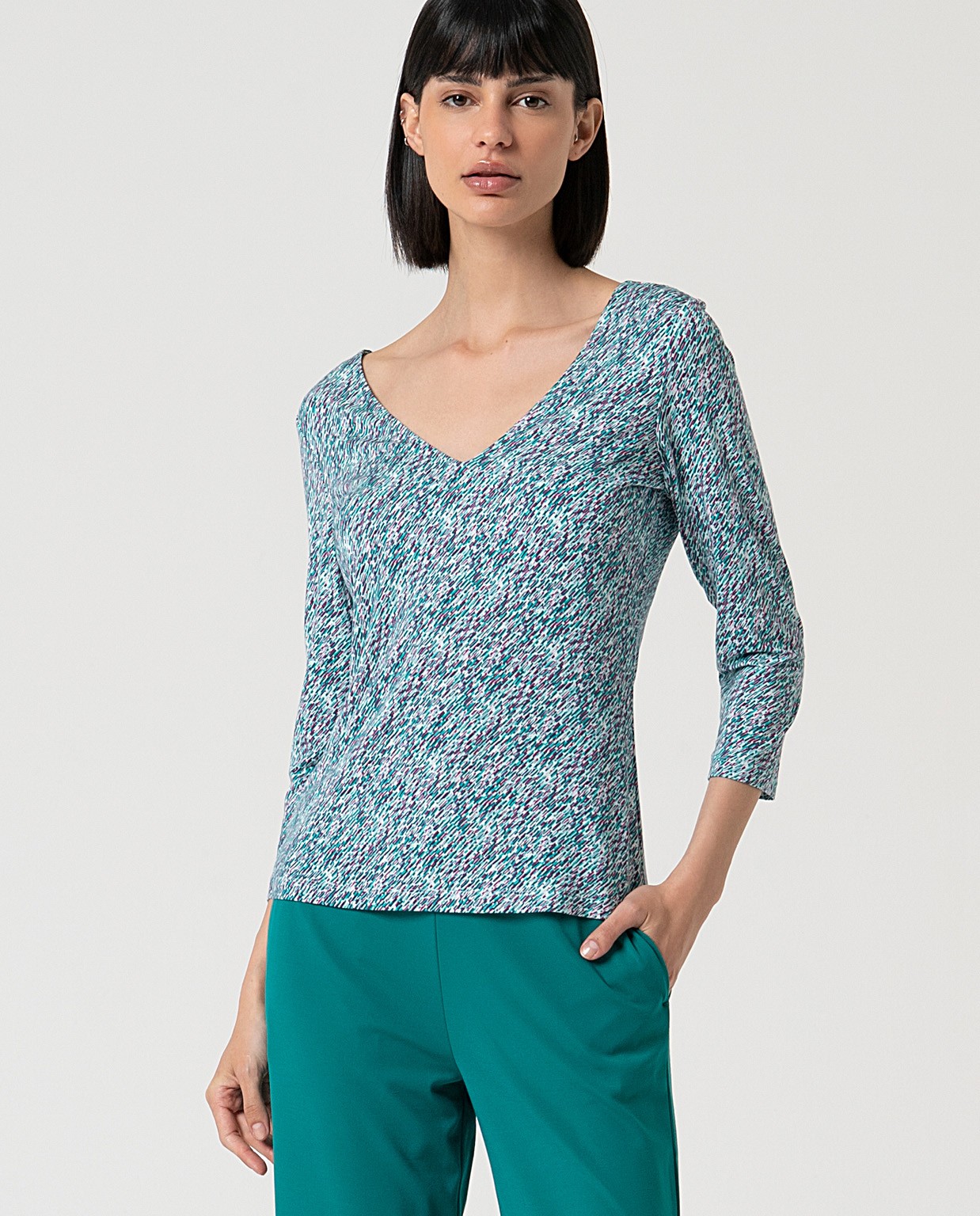 Printed stretch tee Turquoise