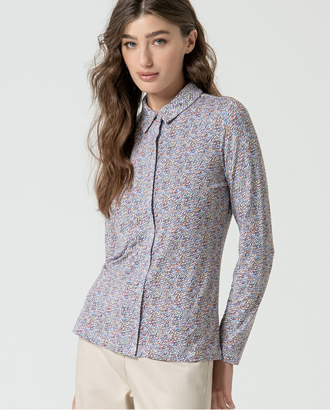 Printed long-sleeved stretch shirt Blue