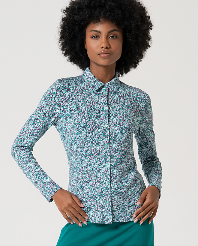 Chemise élastique à manches longues et imprimé Turquoise