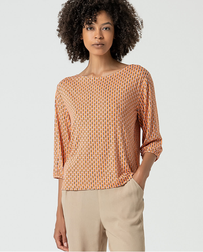 Printed loose-fitting stretchy tee Orange