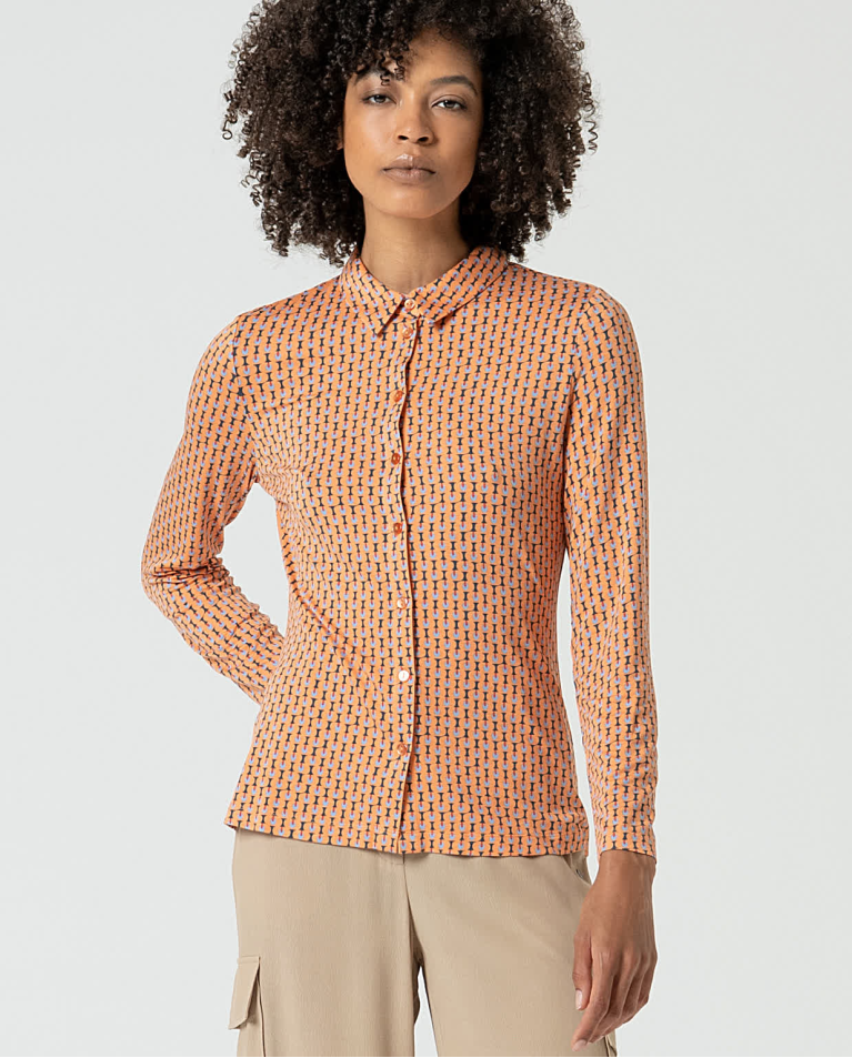 Chemise élastique à manches longues et imprimé Orange