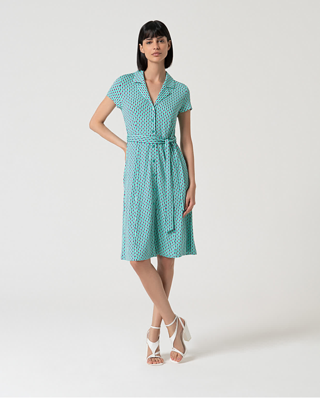 Vestido elástico camisero estampado Verde Agua