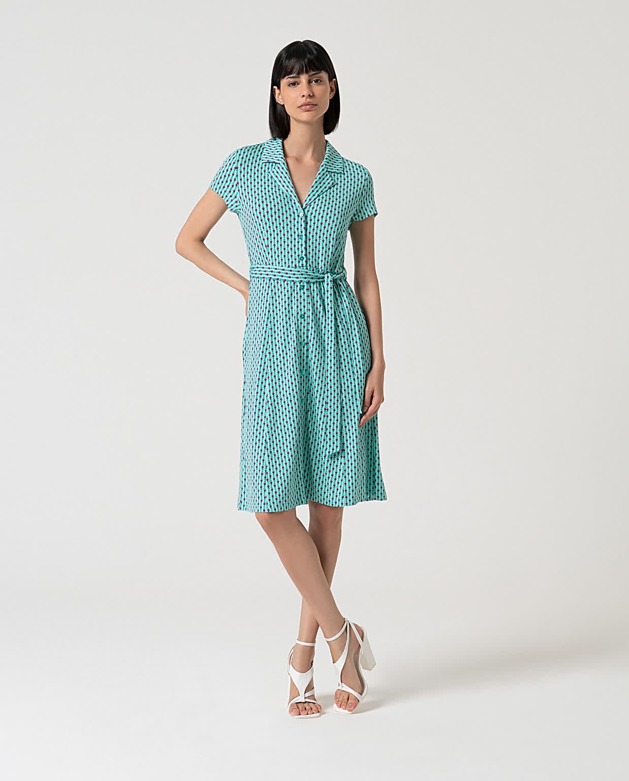 Robe chemise élastique à imprimé Vert d'eau