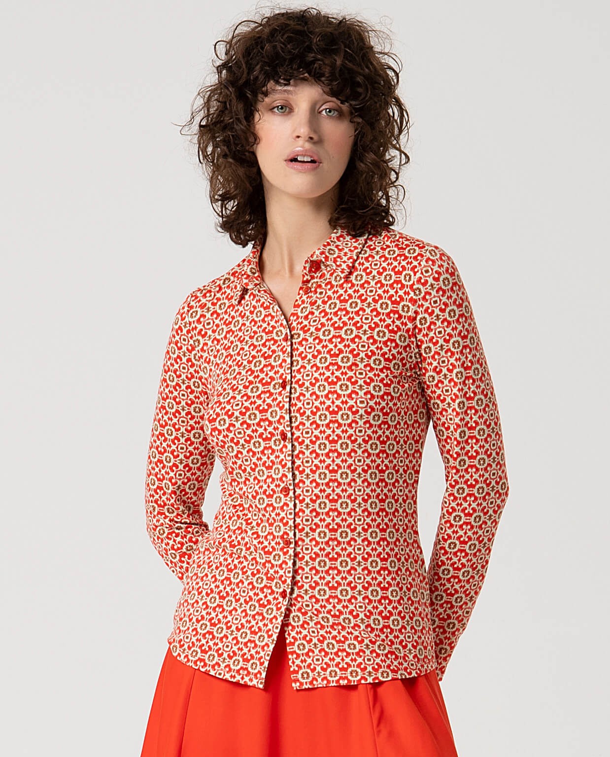 Chemise élastique à manches longues et imprimé Rose