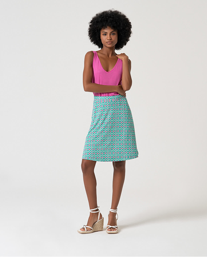 Printed stretchy short skirt Turquoise