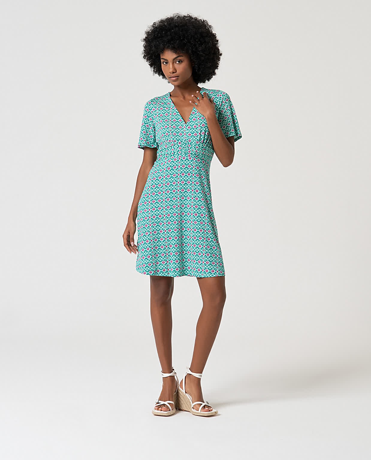 Robe courte élastique à imprimé Turquoise