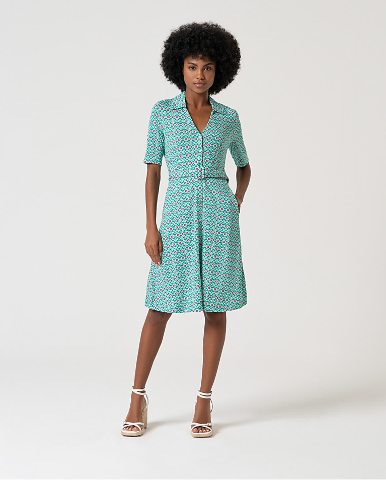 Robe chemise élastique à imprimé Turquoise